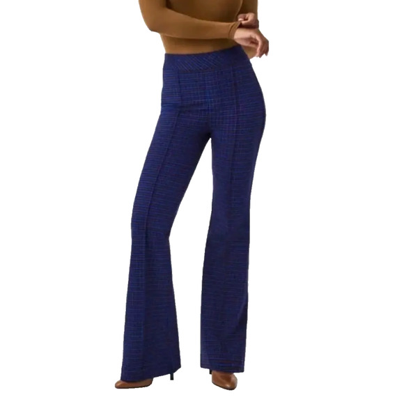 SPANX Womens Flare Houndstooth Jacquard Pants 1X Tall Blue Perfect Fit Citycore - Picture 9 of 9